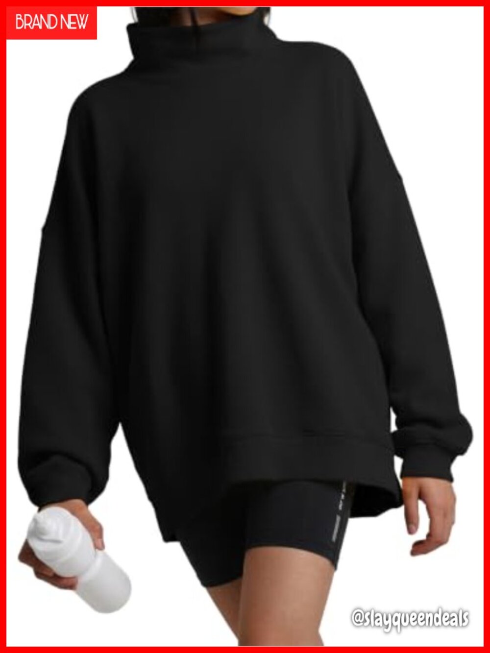 Mock Neck Oversized Sweatshirt Cotton Polyester Pullover